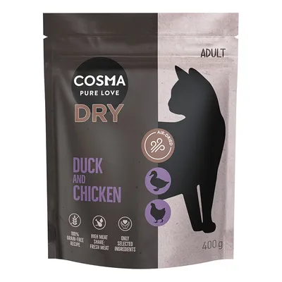 Cosma Pure Love Dry Adult, Duck and Chicken, luftgetrocknet, 100% getreidefrei, hoher Fleischanteil aus frischem Fleisch, nur ausgewählte Zutaten, 400g.