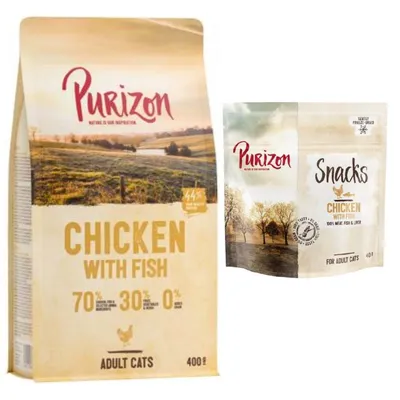 Provpack: 400 g Purizon torrfoder + Purizon Snack - Sterilised Chicken & Fish + Snack