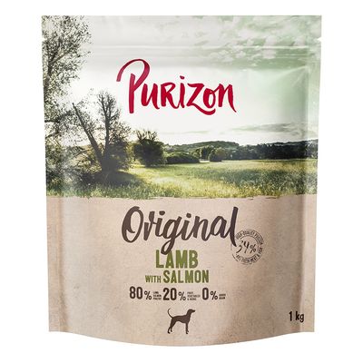 Purizon Original Jagnięcina z Łososiem, 80% białka z jagnięciny i łososia, 20% owoców, warzyw i ziół, 0% dodanego zboża, 1 kg worek.