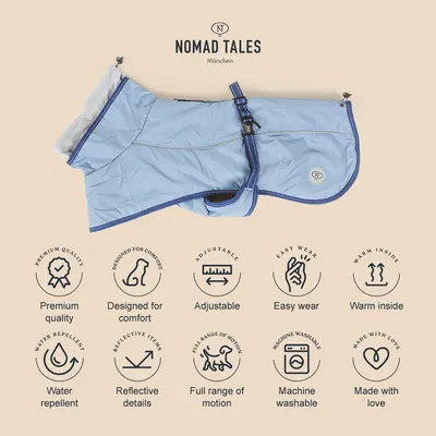 Nomad Tales München koiratakki, vettä hylkivä, heijastavat yksityiskohdat, säädettävä, konepestävä, lämmin vuori, premium-laatu, valmistettu rakkaudella.