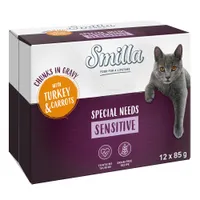 Smilla Adult Sensitive Bouchées en sauce aux légumes pour chat - dinde, carottes (12 x 85 g)