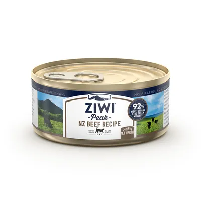 Ziwi Peak NZ Beef Recipe, 92% kød, organer og New Zealandske grønlæbede muslinger, til alle katteracer og livsstadier, uden fyldstoffer eller carrageenan, nettovægt: 85g.