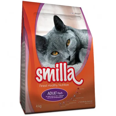 Smilla Finest Healthy Nutrition ADULT Fisch tørfoder til kat, 4 kg pose. Tekst: Für viele Katzen ab dem 1. Lebensjahr mit normaler Bewegungsaktivität. Made in Germany.
