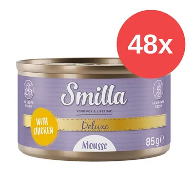 Smilla Deluxe Mousse con pollo, 85g, sin azúcar, receta sin cereales. Paquete de 48 latas. Smilla Deluxe Mousse con pollo, 85g, sin azúcar, receta sin cereales. Paquete de 48 latas.