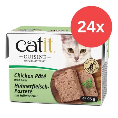Catit Cuisine Hühnerfleisch-Pastete mit Hühnerleber, getreidefrei, Packungsgröße 95g, 24x verfügbar.