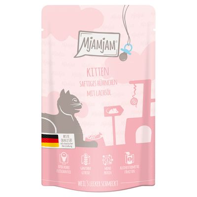 MjAMjAM Quetschie Kitten, 12 x 125 g Soczysty kurczak z olejem z łososia