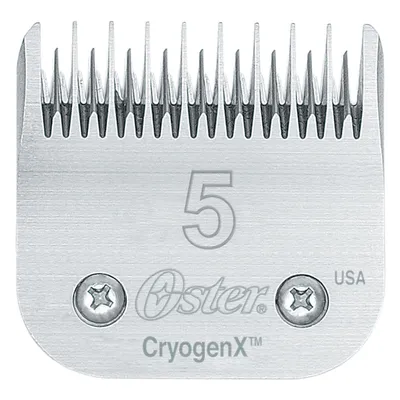 Oster CryogenX Schermesser Grösse 5, USA, aus Metall mit zwei Schrauben sichtbar.