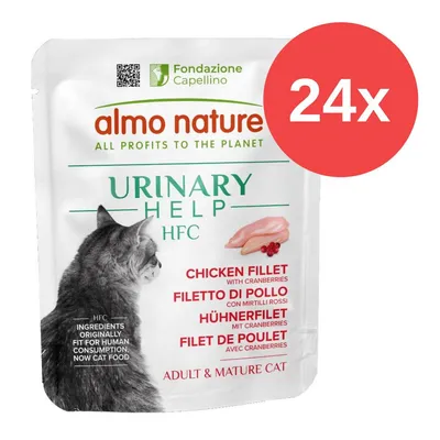Almo Nature Urinary Help HFC, filet de poulet avec canneberges, pour chats adultes et âgés. Paquet de 24 pièces.