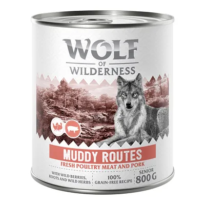 Wolf of Wilderness Senior - cu multă pasăre proaspătă 6 x 800 g  - Muddy Routes - Pasăre cu porc