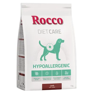 Rocco Diet Care hrană hipoalergenică pentru câini cu miel, rețetă fără cereale, acizi grași Omega-3, pentru piele și blană, pachet de 1 kg.