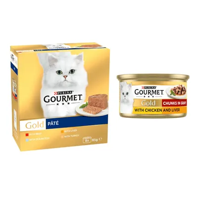 48x85g Gourmet Gold Wet Cat Food + 12x85g Gourmet Gold Wet Cat Food Free! * - Pâté Recipes Multipack (Ocean Fish, Liver, Turkey, Beef) (48 x 85g) + Chicken & Liver Chunks in Gravy (12 x 85g) 48x85g Gourmet Gold Wet Cat Food + 12x85g Gourmet Gold Wet Cat Food Free! * - Pâté Recipes Multipack (Ocean Fish, Liver, Turkey, Beef) (48 x 85g) + Chicken & Liver Chunks in Gravy (12 x 85g)