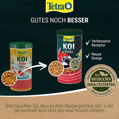 Tetra Koi Sticks mit verbessertem Rezept, neuem Design und natürlichen Inhaltsstoffen. Hinweis: Übergangsphase möglich, in der das neue Produkt noch nicht erhältlich ist.