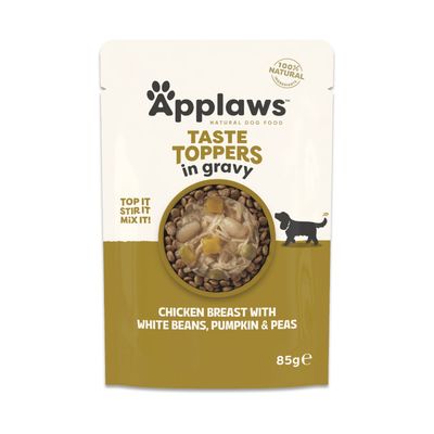 Sparpaket Applaws Taste Toppers in Sosse 24 x 85 g - Huhn, Erbsen, Kürbis & weisse Bohnen