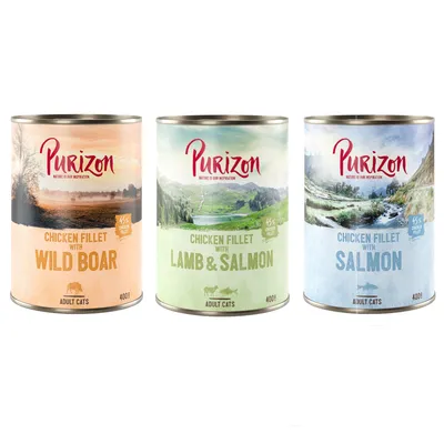 Purizon Adult 6 x 400 g - graanvrij - Mixpakket (2 x Zalm, 2 x Wild Zwijn, 2 x Lam)