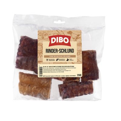 DIBO Beef Gullet, fine delicacy for dogs, supports dental health and digestion, easily digestible, single feed, 250g pouch.