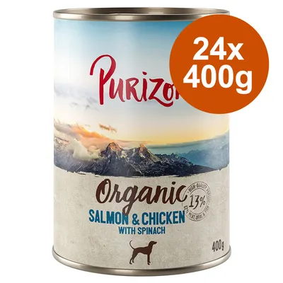 Purizon Organic Nassfutter, Lachs & Huhn mit Spinat, 24x400g, 13% Fleischanteil, Dose.