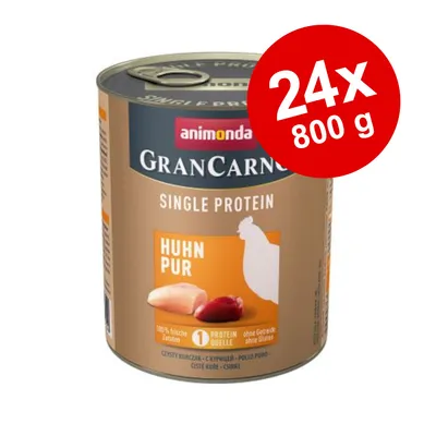 animonda GranCarno Single Protein Huhn Pur dåse, 24x800 g. Tekst: 100% frische Zutaten, 1 Protein Quelle, ohne Getreide ohne Gluten.
