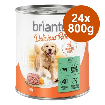 Briantos Delicious Paté, Adult, mit Lamm und Karotten, getreidefreie Rezeptur, ohne Zuckerzusatz, keine künstlichen Aromen. Packungsgröße: 24x800g. Briantos Delicious Paté, Adult, mit Lamm und Karotten, getreidefreie Rezeptur, ohne Zuckerzusatz, keine künstlichen Aromen. Packungsgröße: 24x800g.