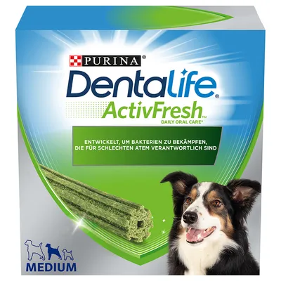 Purina Dentalife ActivFresh Medium. Entwickelt, um Bakterien zu bekämpfen, die für schlechten Atem verantwortlich sind.