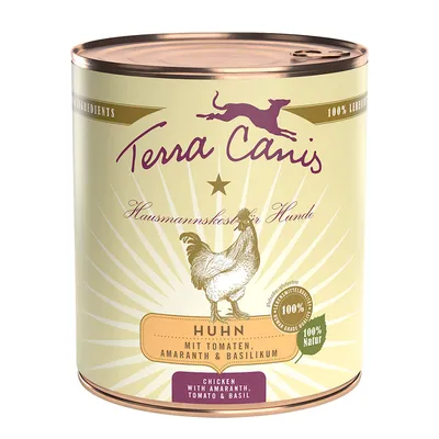 Terra Canis Hausmannskost для собак, курица с томатами, амарантом и базиликом. 100% натуральный, без глютена, пищевое качество.