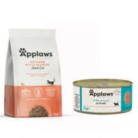 Provalo! Set prova misto Applaws secco + umido - 2 kg Adult Pollo & Salmone + 6 x 70 g in Brodo Filetto di Tonno