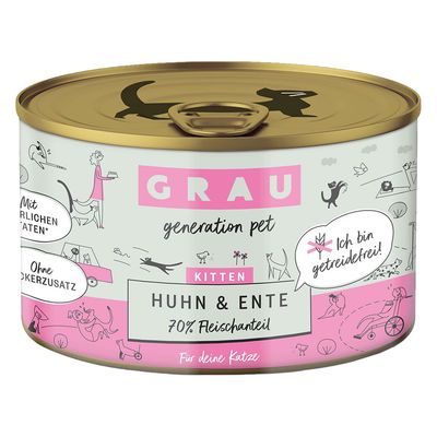 Sparpaket GRAU Kitten Getreidefrei 12 x 200 g Huhn & Ente