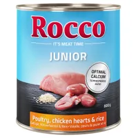 Varčno pakiranje Rocco Junior 24 x 800 g - Perutnina s piščančjimi srci & rižem
