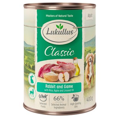 Lukullus-säästöpakkaus 24 x 400 g kani ja peura