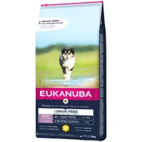 Икономична опаковка: Eukanuba суха храна за кучета - Grain Free Puppy Large Breed с пиле (2 x 12 кг)