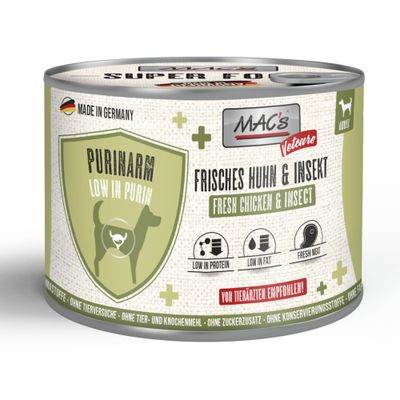 MAC's Vetcare Purinarm, свежее куриное мясо и насекомые, с низким содержанием пуринов, низким содержанием белка, низким содержанием жира, свежее мясо, рекомендовано ветеринарами, без добавления сахара, без консервантов.