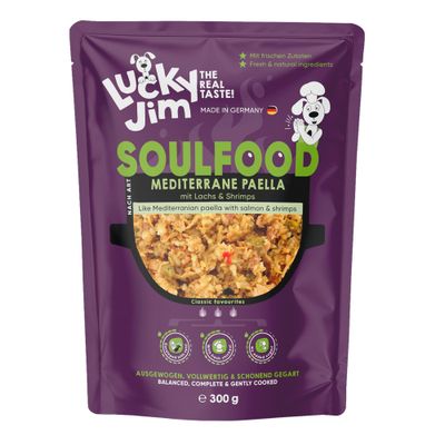 Lucky Jim Soulfood szaftos csirke curry csicseriborsóval és paprikával, kiegyensúlyozott, teljes értékű, kíméletesen főzött, 300 g, Németországban készült.