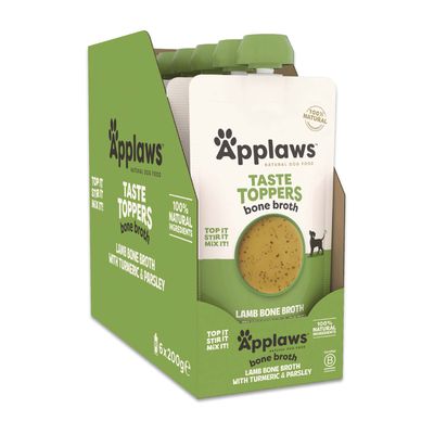 Applaws Taste Toppers Bone Broth, Lamb Bone Broth with Turmeric and Parsley, 100% natural ingredients, 6 x 200g