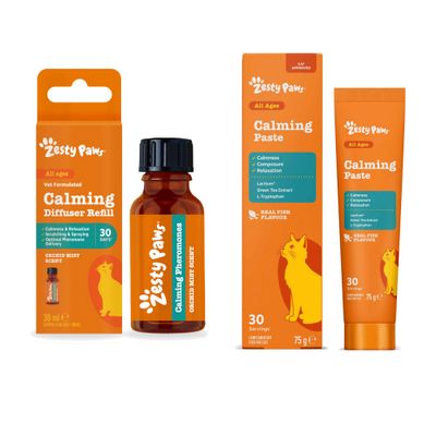 30g Zesty Paws Cat Treatment + 75g Zesty Paws Cat Supplement Free! * - Calming Diffuser Kit Orchid Mist (30g) + Calming Paste (75g)