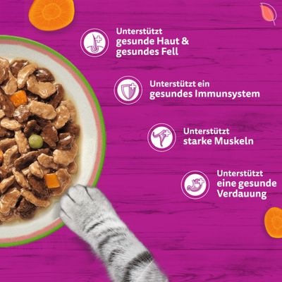 Unterstützt gesunde Haut und Fell, ein gesundes Immunsystem, starke Muskeln und eine gesunde Verdauung.