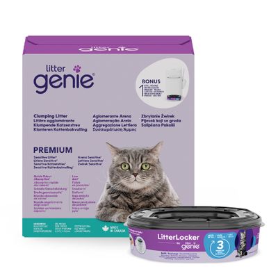 litter genie PREMIUM klumpande kattströ, Sensitive Litter, snabb luktbindning, dammfattig, 11 kg, tillverkad i Kanada