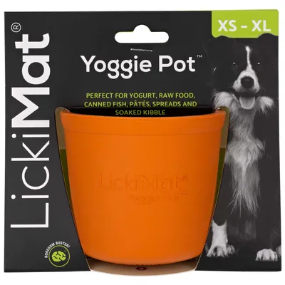 LickiMat Yoggie Pot XS-XL. Perfect for yoghurt, raw food, tinned fish, pâtés, spreads and soaked dry food.