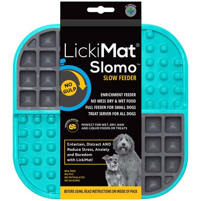 LickiMat Slomo Covoraș de lins pentru câini, turcoaz - L 23 x l 20 x î 1,9 cm