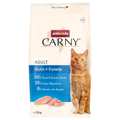 Animonda Carny Adult pollo + trota, 65% carne e ingredienti animali, 35% pollo fresco, 0% cereali nella ricetta, Made in Germany, 1,75 kg.