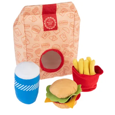 Squeaky Burger Menu Jucărie câini - Set cu 4 bucăți Squeaky Burger Menu Jucărie câini - Set cu 4 bucăți