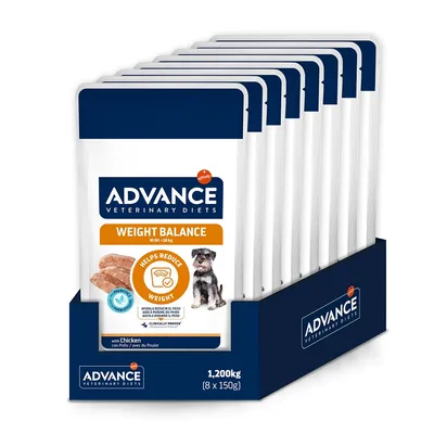 Advance Veterinary Diets Weight Balance Mini <10kg z kurczakiem, pomaga redukować wagę, opakowanie 8 x 150g (1,2kg).
