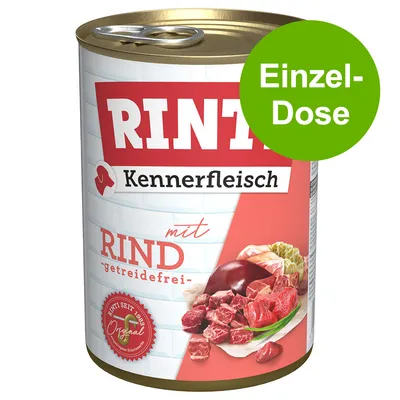 Rinti Kennerfleisch mit Rind, getreidefrei, Einzel-Dose, Original seit 1983. Rinti Kennerfleisch mit Rind, getreidefrei, Einzel-Dose, Original seit 1983.
