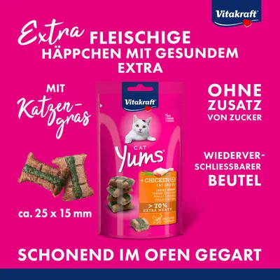 Vitakraft Cat Yums, Huhn & Katzengras - Sparpaket: 4 x 40 g