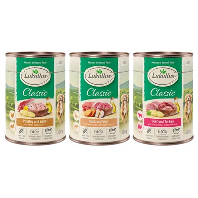 Lot Lukullus Classique 24 x 400 g - Lot mixte sans céréales 3 saveurs