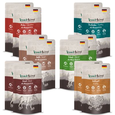 Venandi Animal 12 x 125 g Pacco misto umido gatto - Mix: pollo, vitello, pollame, manzo, tacchino, pecora