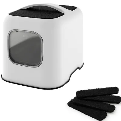 Rotho MyPet котешка тоалетна BIALA - комплект: котешка тоалетна (цвят бял имел) + 4 броя филтри с активен въглен Rotho MyPet котешка тоалетна BIALA - комплект: котешка тоалетна (цвят бял имел) + 4 броя филтри с активен въглен
