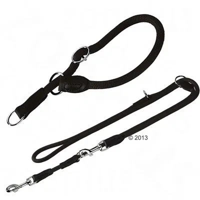 HUNTER Freestyle-set: Halsband + hondenriem, zwart - Halsband Maat: Max. 45 cm + Lengte 200 cm