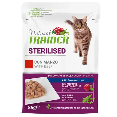 15% taniej! Natural Trainer, karma mokra dla kota, różne rodzaje - Adult Sterilised, wołowina, 24 x 85 g