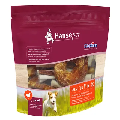 Hansepet Cookies Chew Fun Mix. Carne de calitate alimentară, săracă în grăsimi și ușor de digerat, uscată delicat în cuptor. Potrivit pentru toți câinii adulți.