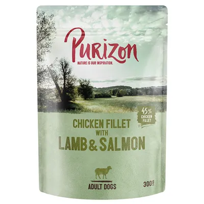 Purizon Chicken Fillet s jehněčím a lososem, 45 % kuřecího filetu, pro dospělé psy, 300 g.