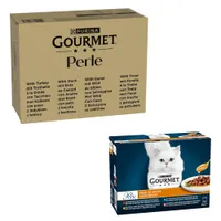 96 x 85 g Jumbopack Gourmet + 24 x 85 g passendes Nassfutter gratis! - 96 x 85 g Perle: Forelle, Truthahn, Ente, Wild in Gelee + 24 x 85 g Perle Gemischte Auswahl: Genuss in Sauce